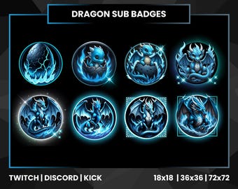 Blue Dragon Twitch Sub Badges: Fantasy Stream Subscriber Icons (Digital Download