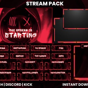 Neon Red Mask Stream Pack | Twitch Stream Pack | Twitch Screen Overlay | Webcam Overlay | Twitch Panels | Alerts | Chatbox | Complete Pack