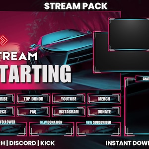 Animated Twitch Stream Pack | Electric Car Stream Pack | Red and Blue | Twitch Screen Overlay | Webcam Overlay | Twitch Panels | Alerts