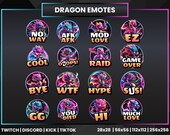 Dragon Twitch Emotes: Gamer Streamer Overlay PNG Pack (Digital Download
