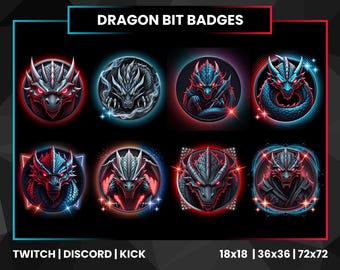 Blue Dragon Bit Badges | Twitch Badges | Twitch Sub Badges | Dragon Face Badges | Bit Badges Twitch | Subscriber Rewards | Discord | Kick