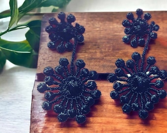 Black Floral lace earrings, black earrings, black lace earrings, Embroidery earrings, flower earrings