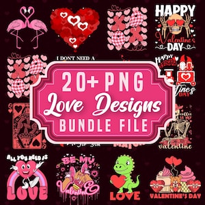 Love Designs png-bundel, 20+ Valentijnsdagsublimatie, retro liefde png, schattige hart clipart, grappige valentijn digitale download