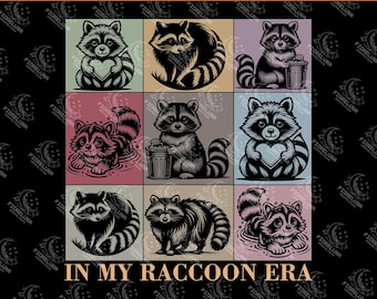 PNG dell'era del procione / Illustrazioni divertenti di panda spazzatura in stile retrò vintage / Clipart di animali del bosco, download istantaneo digitale per magliette