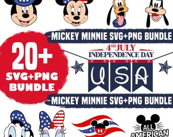Mickey Minnie Patriotic 4th of July SVG PNG Bundle | USA Independence Day Clipart | Digital Download for T-Shirts, Mugs, Cricut, Sublimation