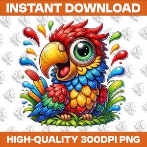 Whimsical Rainbow Parrot Digital PNG Download – Playful Watercolor Bird Art for Sublimation, Stickers, T-Shirts, Tumblers & More