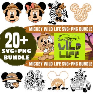 Mickey Wildlife Safari SVG PNG | Jungle Animal Mickey Minnie Clipart | Safari Adventure SVG | Kids Birthday Theme | 20+ Wildlife Designs