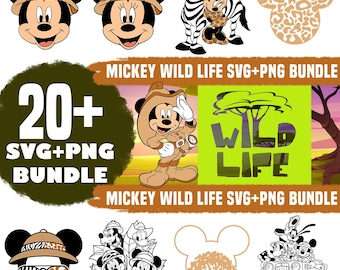 Mickey Wildlife Safari SVG PNG | Jungle Animal Mickey Minnie Clipart | Safari Adventure SVG | Kids Birthday Theme | 20+ Wildlife Designs
