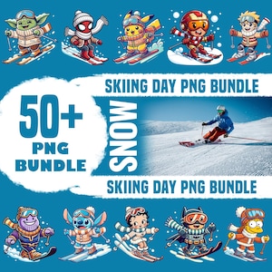 50+ Movies & Cartoon Characters Ski Day PNG Bundle, Ski Day Png Mega Bundle, Winter Sport, Ski Shirt Png Design, Sublimation Digital File