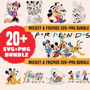 Micky und Freunde SVG PNG Bundle, 20+ Disney Clipart Dateien, Minnie Maus SVG, Goofy Donald Daisy Pluto Schnittdateien, Freunde Thema Sublimation