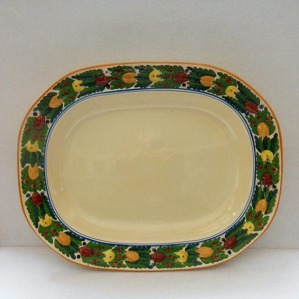 Adams Platter Titian Ware, Della Robbia  Multicolor Fruit,  Hand Painted,17 x 13.5. Display or Use