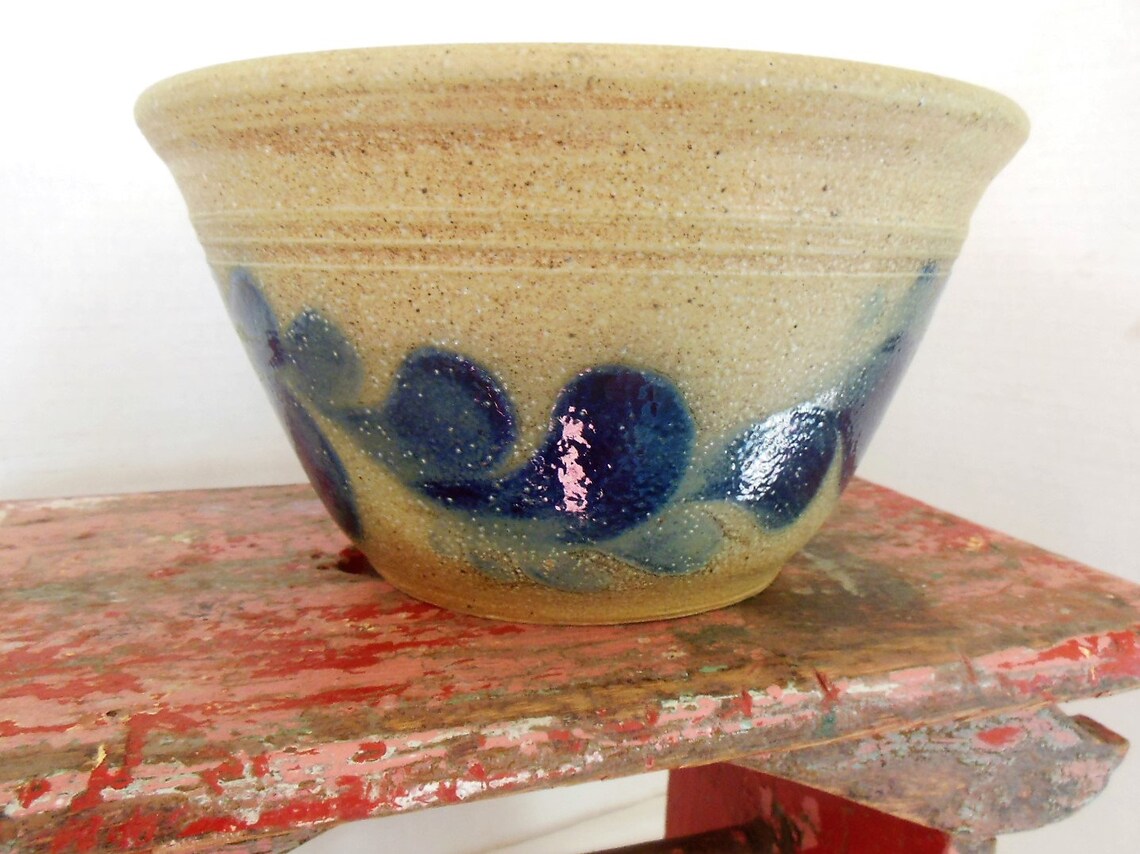 Blue Salt Glazed Stoneware Bowl Cooksburg Pottery 1980 Tim Etsy