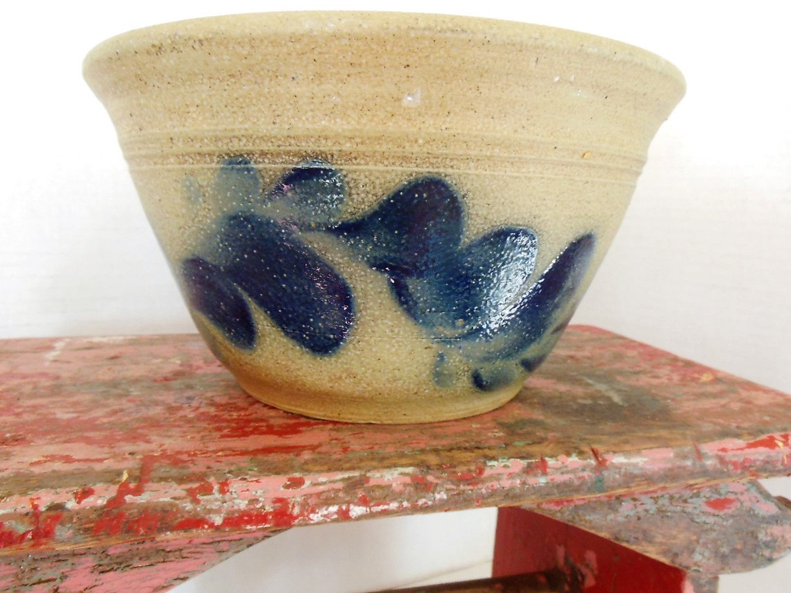 Blue Salt Glazed Stoneware Bowl Cooksburg Pottery 1980 Tim Etsy