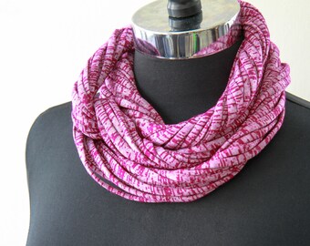 Pink Infinity Scarf, Statement Necklace, Chunky Necklace, Cowl, Textile Jewelry, Travel Accessories, Neckwarmer, Skinny Scarf, Gifts for Her