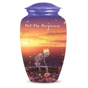 Urna de cremación: Jarra conmemorativa con diseño de esqueleto al atardecer, urna de homenaje morada para despedidas conmovedoras, urnas conmemorativas, urnas para mascotas, recuerdo para cenizas