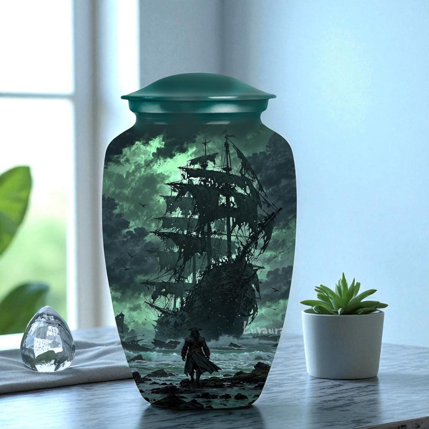 Pirate Ship Urn for Ashes – Ocean Journey Memorial – Sailing Cremation Keepsake urns for human ashes pet urns nautical urns metal urns