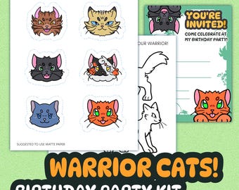 PRINTABLE War Cats Birthday | Coloring Sheet / Invitations / Cupcake Toppers Kit Downloadable | INSTANT DOWNLOAD