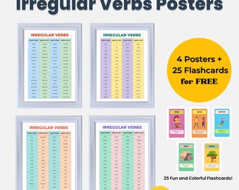 Irregular Verbs Posters Bundle with Flashcards | ESL Classroom Decor (Digital Download)