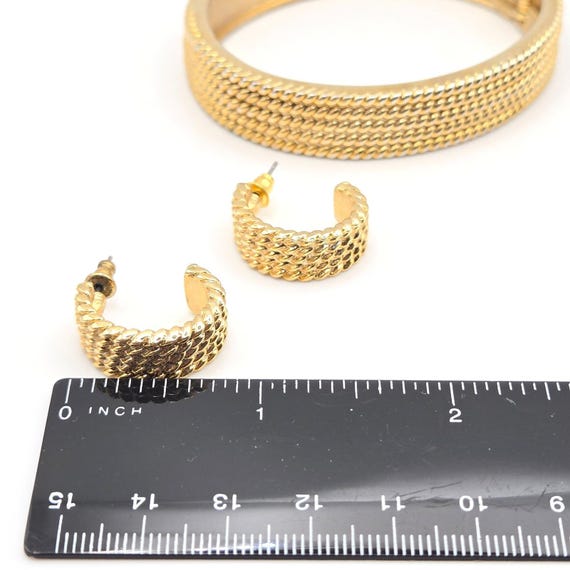 Gold Tone Twisted Rope Hinged Bangle Bracelet and… - image 5