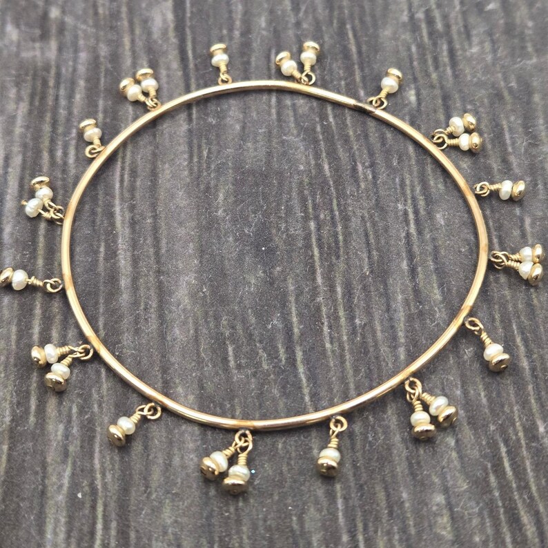 Gold Tone Freshwater Pearl Dangle Charm Bangle Bracelet Wire Wrapped ...