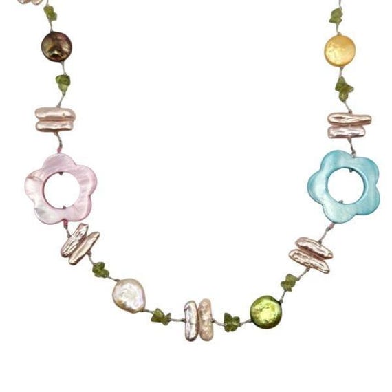 Peridot, Baroque Freshwater Pearl, and Shell Flow… - image 2