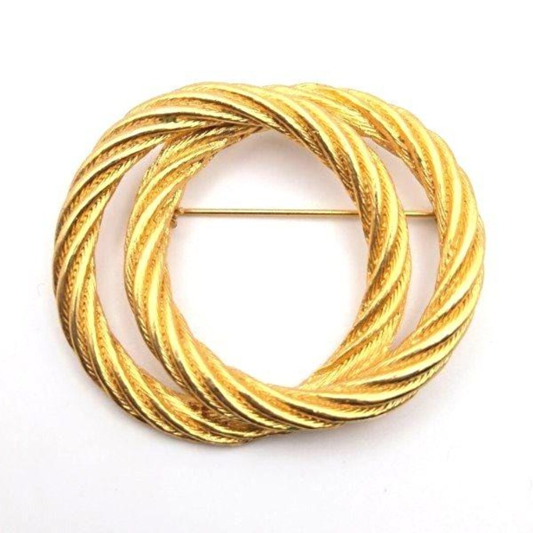Vintage Gold Tone Double Intertwined Circles Twisted Rope Textured ...