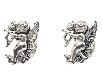 Cherub Cupid Arrow Crescent Moon Earrings Silver Tone Angel Celestial Post
