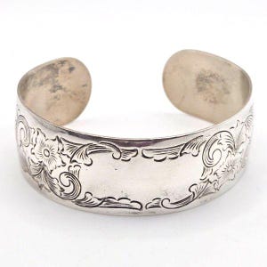 Vintage 50s S. Kirk & Son Sterling Silver Cuff Bracelet | Floral Engraved 28.6g