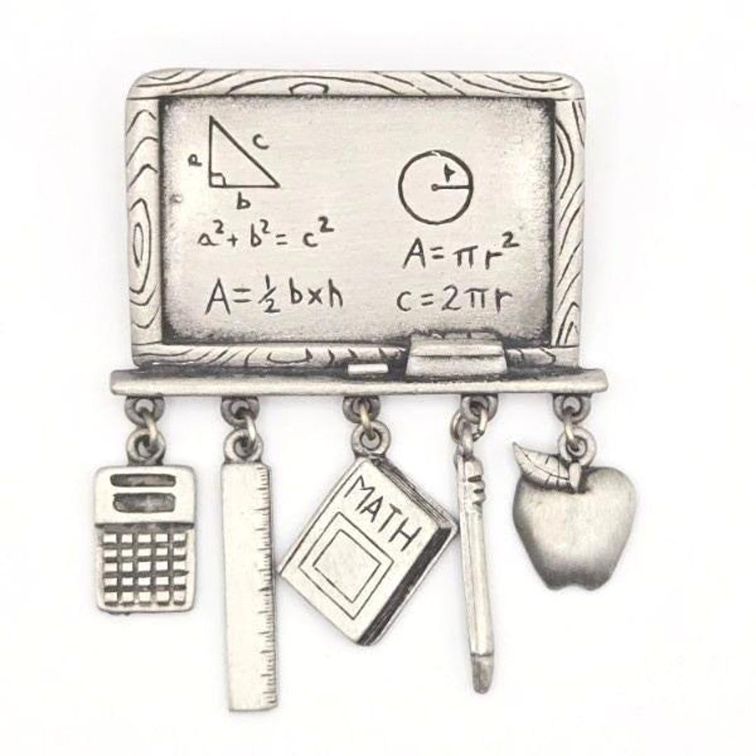 JJ Collectible Teacher Math Chalkboard Brooch Apple Pencil Ruler ...