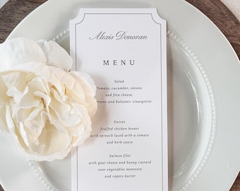 Elegant Wedding Menu Place Cards: Formal Table Setting, Style 3492