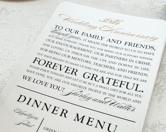 Anniversary Dinner Menu | Menu  | Thank You | Wedding Menu Style 06    |  SET OF 10