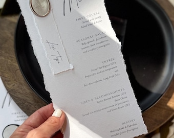 Deckled Edge Wedding Menus | Elegant Table Cards with Wax Seals - Style 283