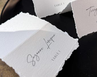 Wedding Place Cards: Deckle Edge Folded Name Tags - Custom Guest Names Style 283