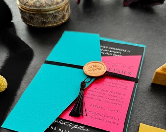 Bright Wedding Invitations - Vertical Half Jacket Folder Wedding Invites with Tassel - Style 52