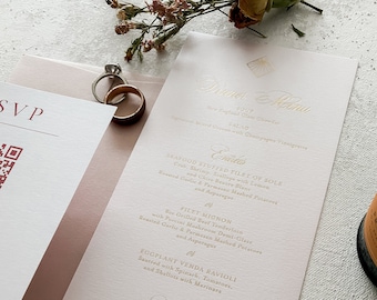 Shimmer Pink Deco Wedding Menus with foil  | Any color Style 400 Pink
