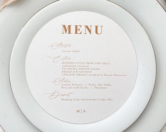 White and Gold Round Circle Wedding Menu - Circle Menu 5.75 - Style 137   |  SET OF 10