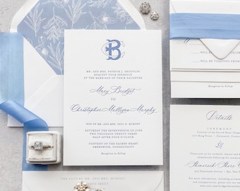 Blue Letterpress Wedding Invitations | Personalized Invites | Letterpress Invite |  Style 13