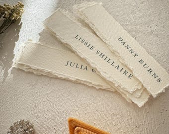 Modern Deckle Edge Wedding Place Cards: Printed Ivory Name Tags - Style 220
