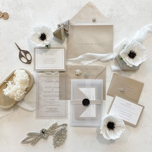 Unique Acrylic Wedding Invitations | Luxury Wedding Invitation Cards | frosted Invitations |  Vellum Gatefold Champagne  - Style 779