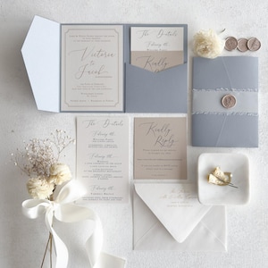 Wedding Invitations: Dusty Blue Elegant Design - RSVP & Details Included - Style 80