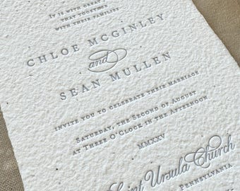Letterpress Wedding Invitations, Handmade Paper, Dusty Rose (5x7 Inches) Style 2694