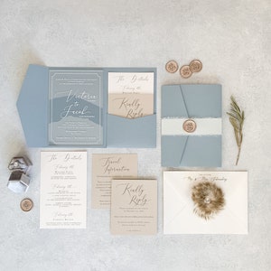 Dusty Blue Wedding Invitations | Custom Clear Acrylic Invitation | Elegant Invitations - Style 80 Option 3a