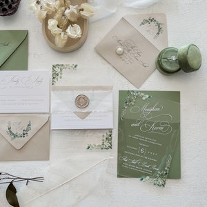 Greenery Wedding Invitation | Clear Invitations  | Clear  | Acrylic Invitation | Wedding Invitations - Style 27 - Option 7