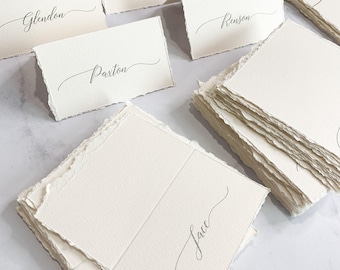 Wedding Place Cards: Deckle Edge Folded Name Tags - Custom Guest Names Style 211