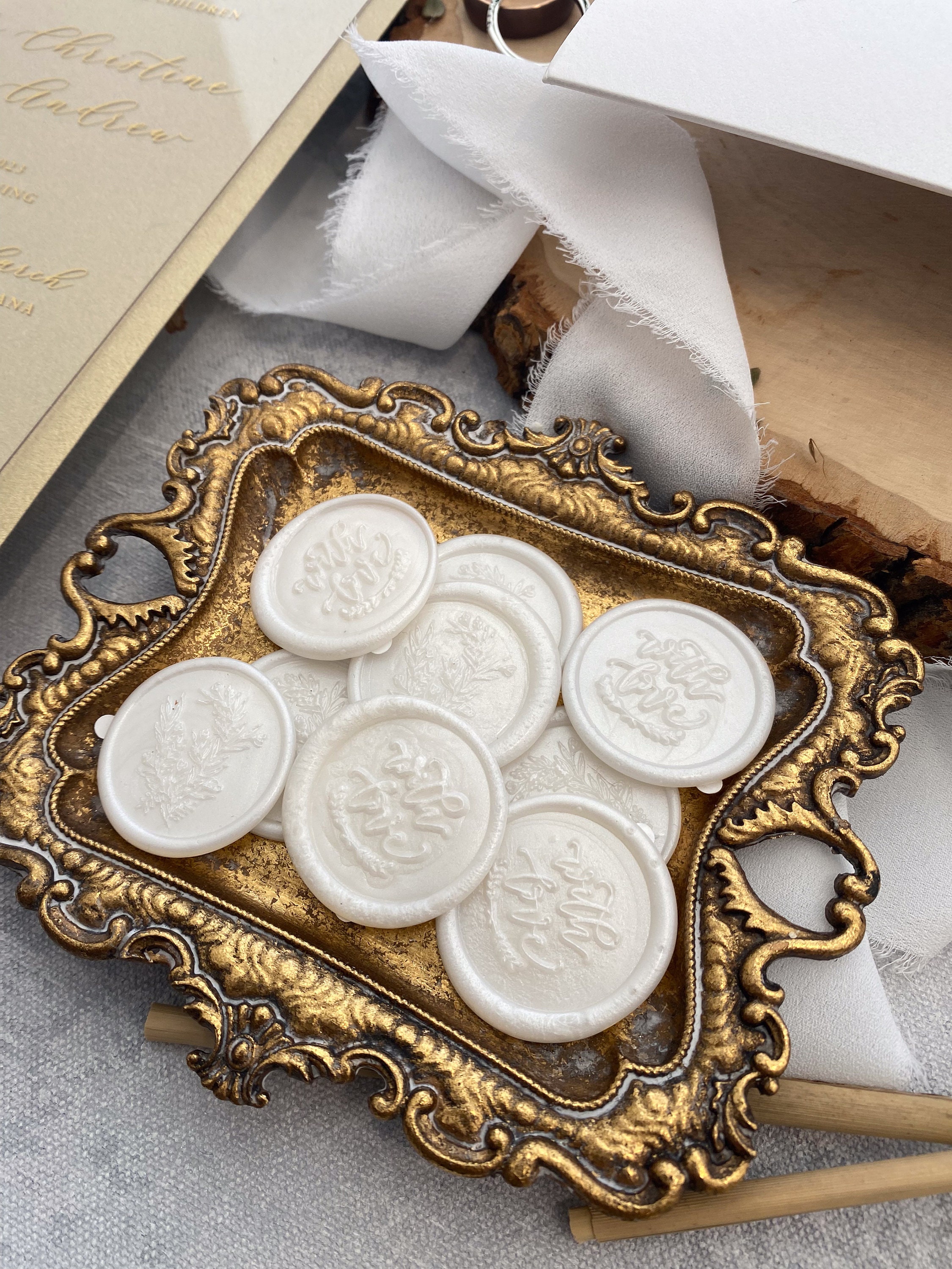 Pearl White Adhesive Wax Seals, Wax Seals Stickers Wax Seals for Envelopes  or Wedding Invitations Jamies Pretty Peony 