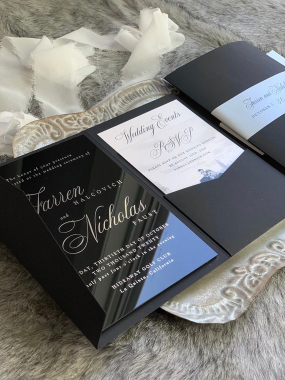 Barely There Black Clear Acrylic Uv Printed Invitation