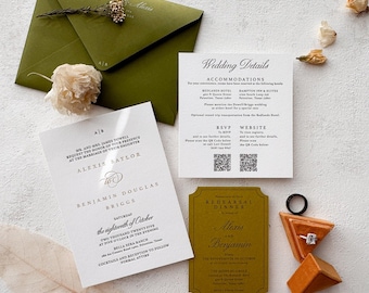 Letterpress, Elegant Wedding Invitation Suite | Double-Thick Cardstock, Gold Foil, RSVP And Details Cards Style 3492
