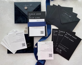 Black Wedding Invitations | White Foil | Double thick invitations - Style 119