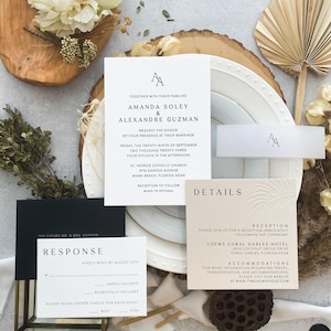 Minimalist Beach Wedding Letterpress Invitations with Palm Leaf Blind Deboss | Style 241
