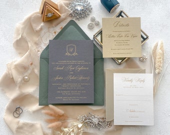 Sage Wedding Invitations | Sage, Gray and Gold |  Foil Invitations |  Wedding Invites  |  - Wedding Invitation - Style 310